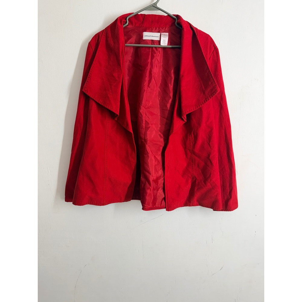 Alfred Dunner Red Faux Suede Open Front Jacket Whipstitch Trim Plus Size 18